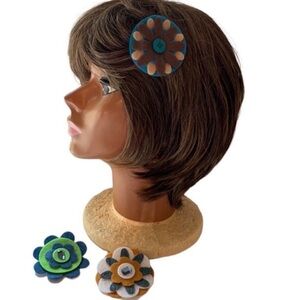 3 Handmade Felt Flower Hairclips  - Multicolor - NWOT
